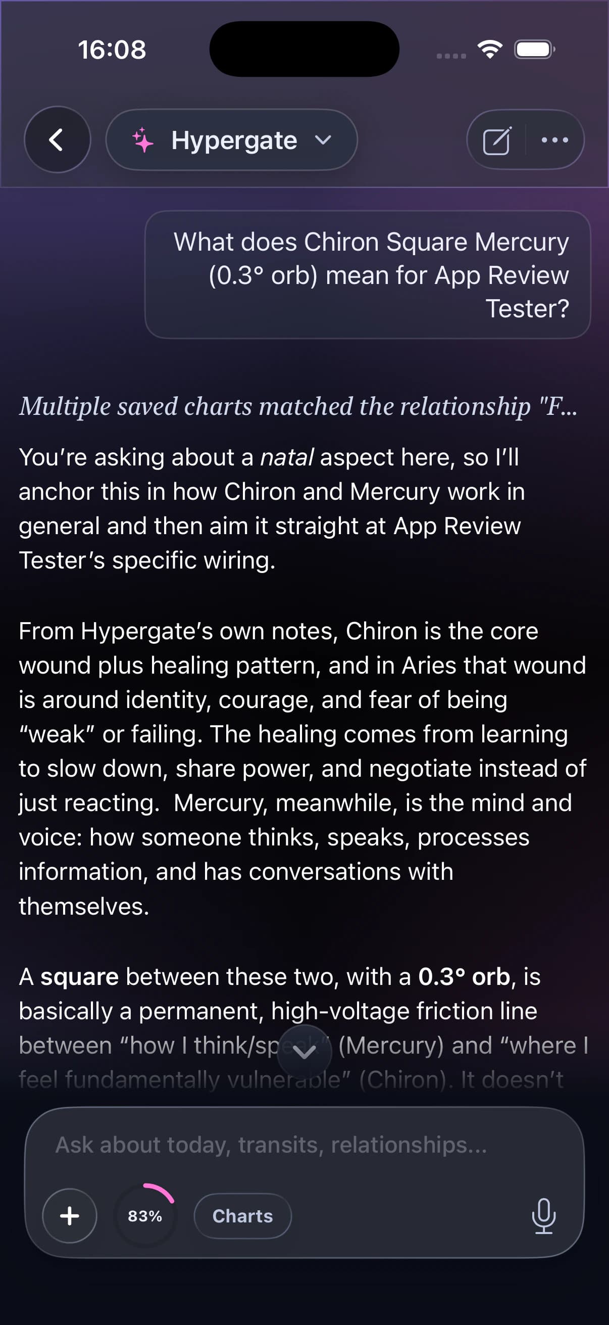 Hypergate conversation screen on iPhone